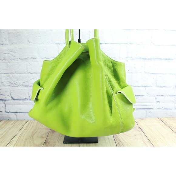 Cole Haan Lime Green Pebbled Leather Double Handle Shoulder Bag - Picture 2 of 13